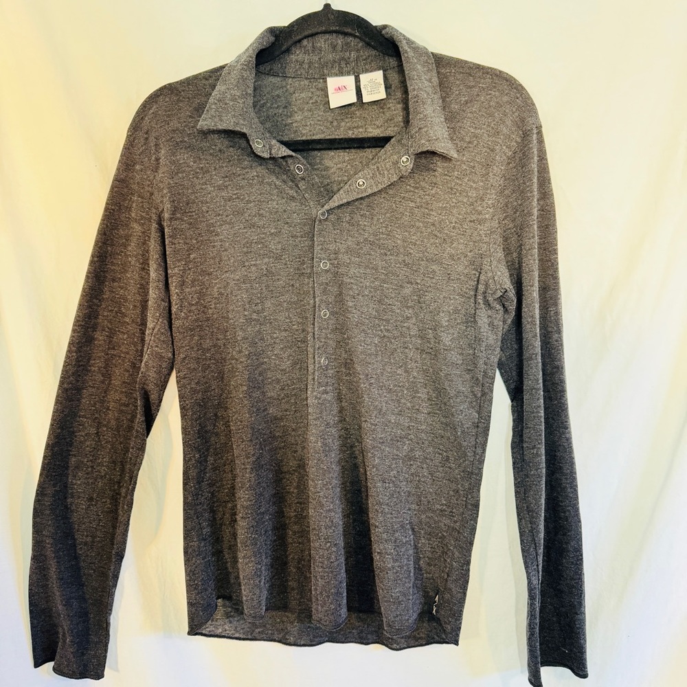 A/X Armani Exchange Gray Long Sleeve V Neck Sz M Collared Snap Front